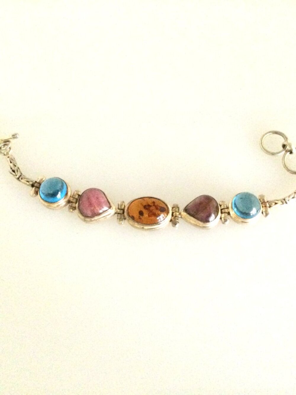 Sterling‎ Silver Cabochon Link Bracelet Toggle Clasp